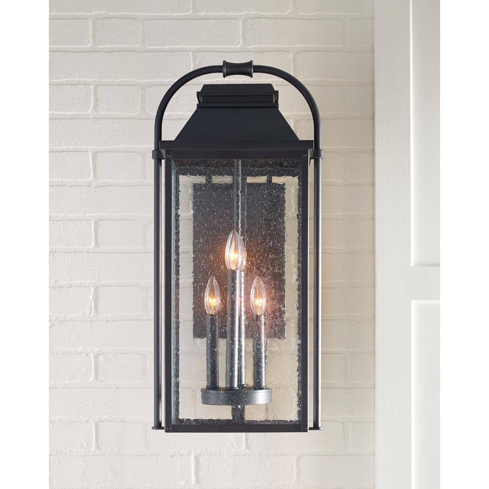 Antique Bronze Rectangular Lantern Sconce with Clear Seeded Glass