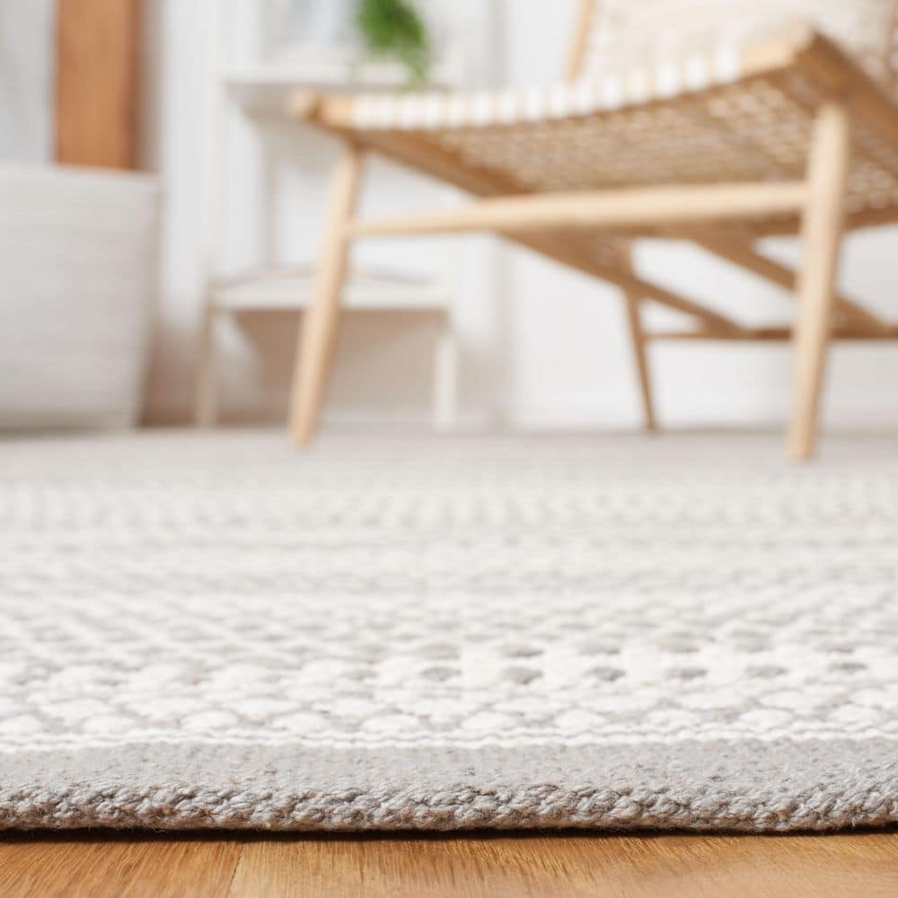 Gray and Beige Handwoven Wool Striped 8' x 10' Area Rug