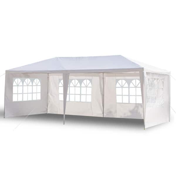 Afoxsos 10 ft. x 20 ft. Heavy-Duty Canopy Event Tent Outdoor White Gazebo Party Wedding Tent with 4 Removable Sidewalls