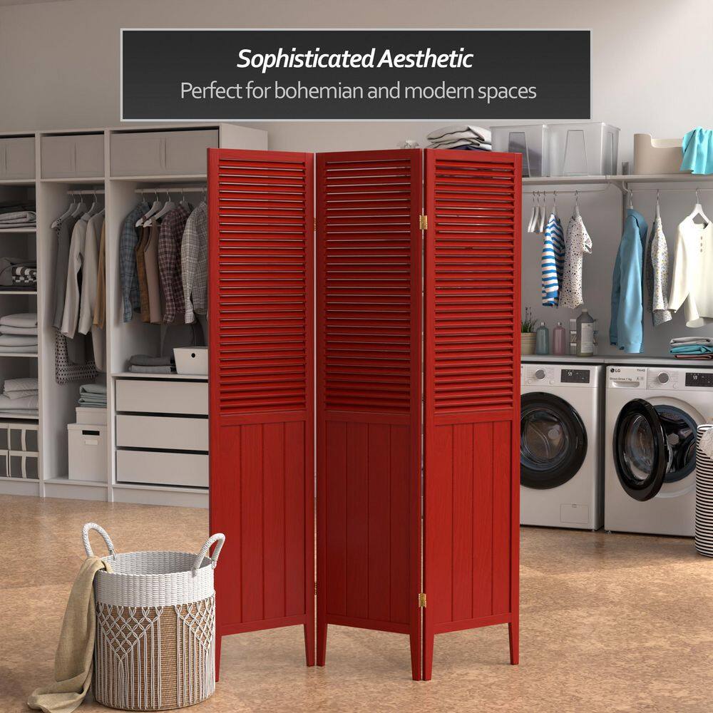 Rosewood 64" Tall Solid Wood 3-Panel Folding Room Divider
