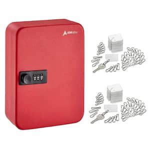 48-Key Steel Heavy-Duty Safe Lock Box Key Cabinet with Combination Lock, Red with 100-Key Tags