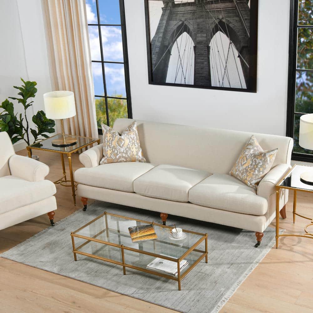 Alana Light Beige Linen Upholstered Lawson Sofa with Removable Cushions