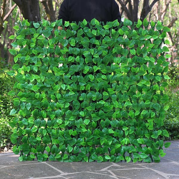 Wellco 130 x 11.8 in. Expandable Plastic Garden Fence Artificial Leaves Privacy Screen Panel for Balcony Patio, Green Leaves