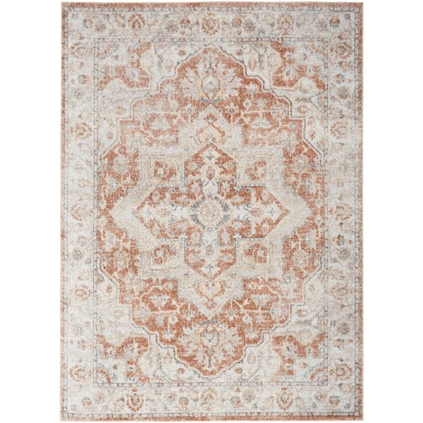 Nourison Astra Machine Washable Gold Multicolor 4 ft. x 6 ft. Distressed Traditional Area Rug