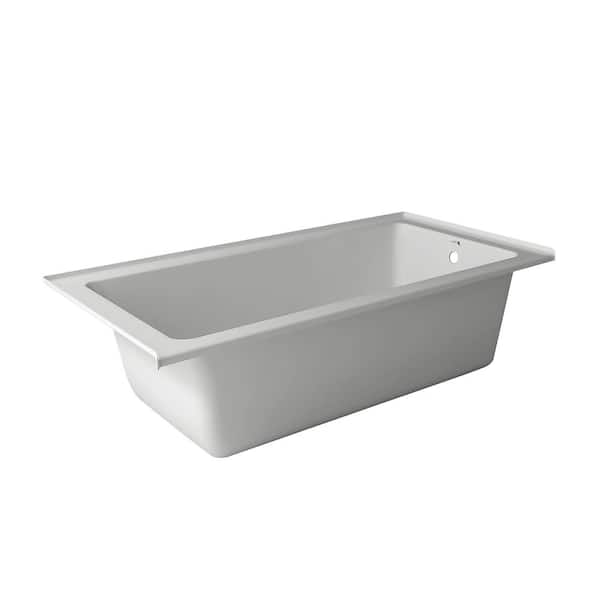 FINE FIXTURES 60 in. x 32 in. Acrylic Rectangular Soaking Drop-In Bathtub with Right Hand Drain in White Brass trip lever included