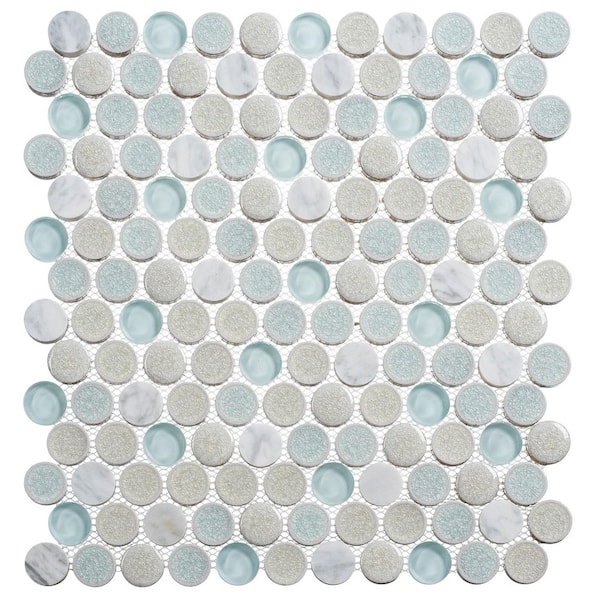 Polka Retro Blue 1-in. Penny Round Glass, Ceramic and Natural Stone Wall and Floor Mosaic Tile (5.2 sq. ft./Case)
