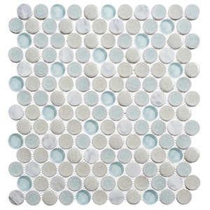 Polka Retro Blue 1-in. Penny Round Glass, Ceramic and Natural Stone Wall and Floor Mosaic Tile (5.2 sq. ft./Case)