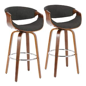 Curvini 40 in. Bar Stool in Charcoal Fabric and Walnut Wood (Set of 2)