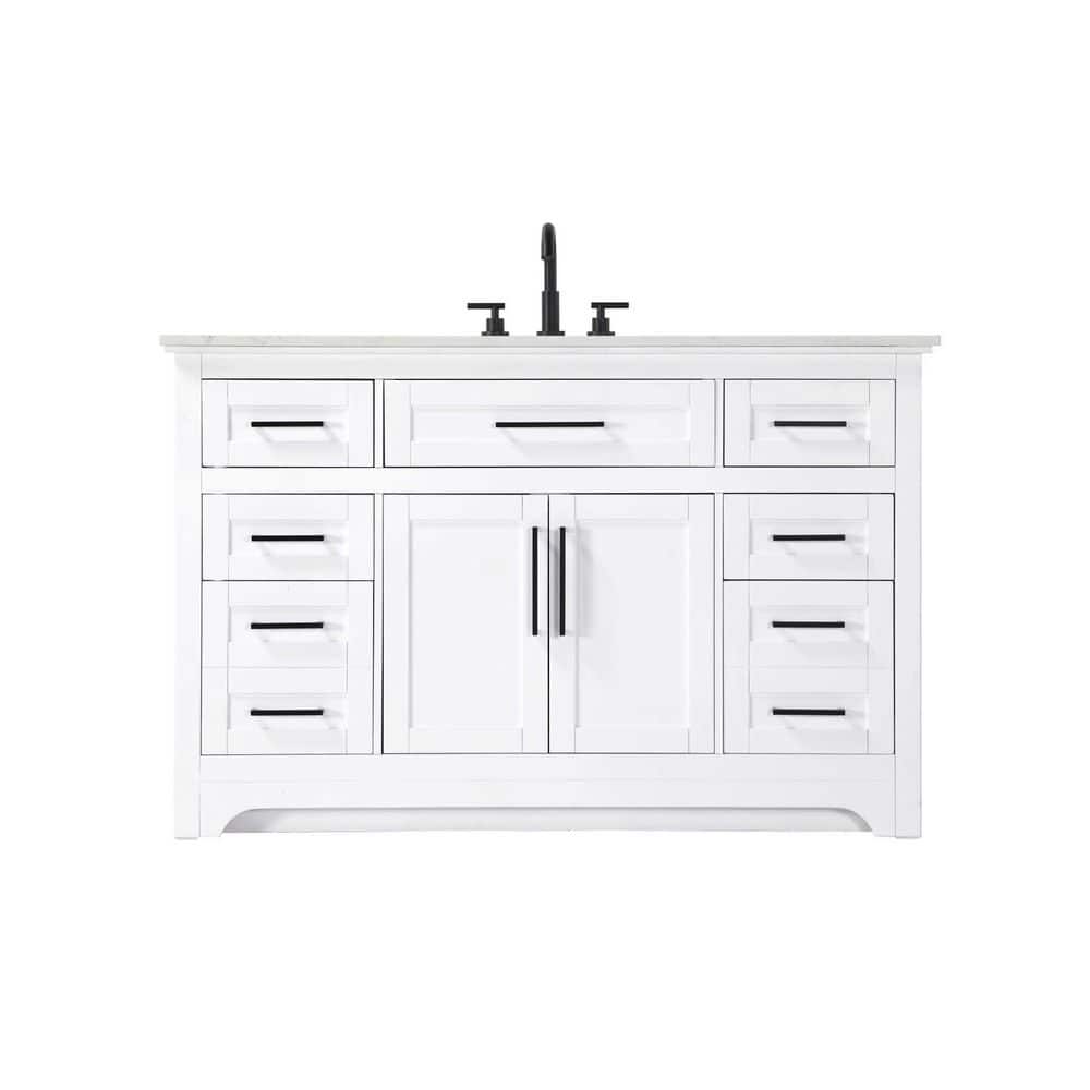 54 in. Single Sink Freestanding White Bath Vanity with Marble White Engineered Marble Top price history on PriceWatchPro