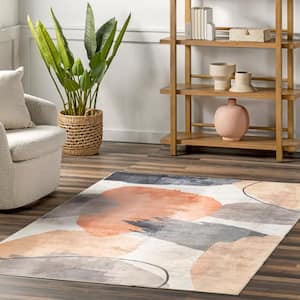 Sheree Abstract Watercolor Machine Washable Multicolor 5 ft. x 8 ft. Modern Area Rug