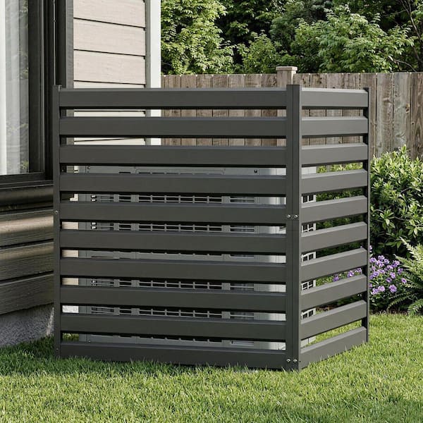 38 in. W x 42 in. H Air Conditioner Fence, 2-Panel No-Dig Metal Privacy Screen, Outdoor Trash Can Enclosures, Black