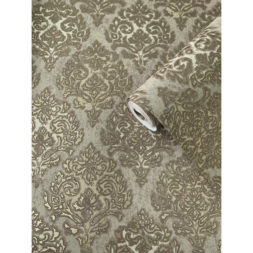 Brown 3D Embossed Non-Pasted Damask Wallpaper Roll