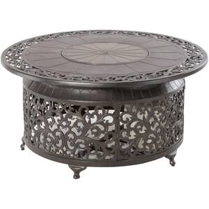 Bellagio 22 in. x 48 in. Round Cast Aluminum Propane Gas Fire Pit Table with Glacier Ice Firebeads