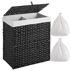 110L Rattan Laundry Basket Hamper with 2 Removable Liner Bags Black