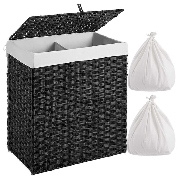 Unbranded 110L Rattan Laundry Basket Hamper with 2 Removable Liner Bags Black