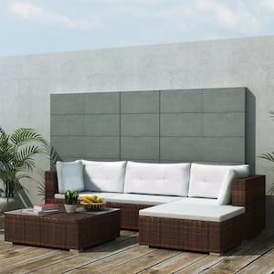 5-Piece Poly Rattan Patio Conversation Sets with Sofa and Coffee Table for Patio, Garden Lounge Set with Cushions Brown