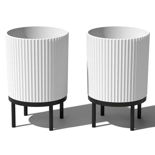 Veradek Demi 16 in. Raised with Stand Round White Plastic Planter with Black Stand (2-Pack)