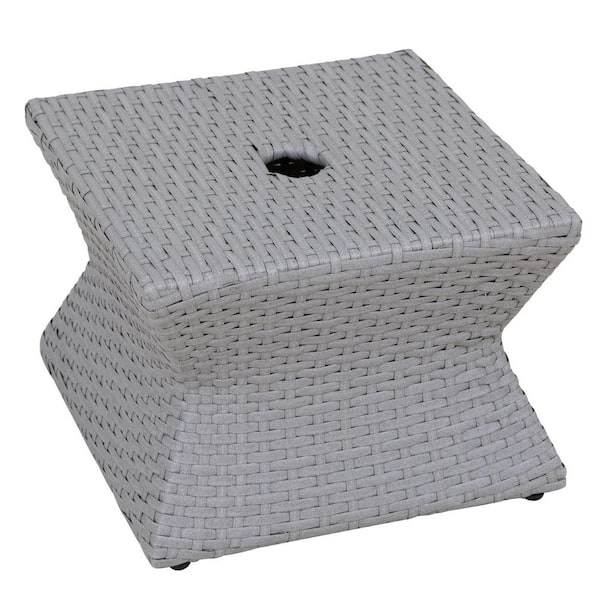 Sunjoy 16 in. Square Outdoor Wicker Side Table with Umbrella Hole, Grey