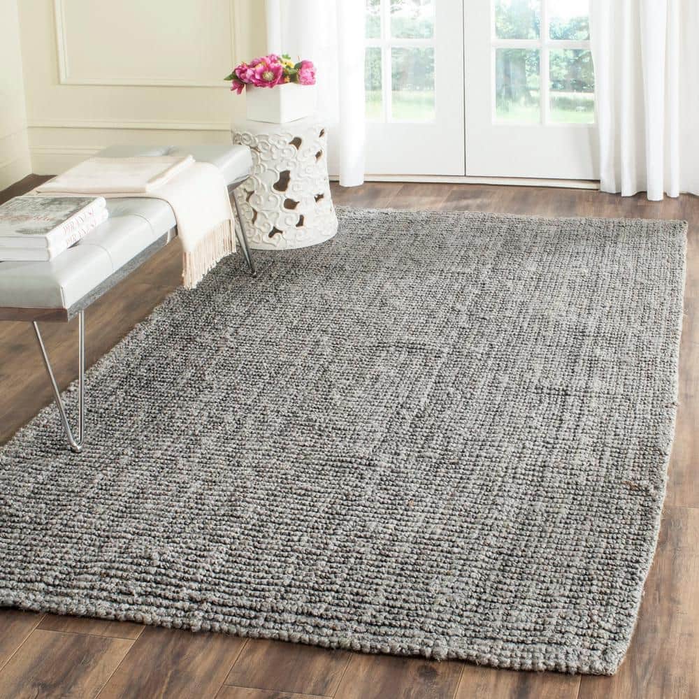 Handwoven Light Gray Rectangular Wool-Cotton Blend Area Rug