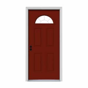 36 in. x 80 in. Fan Lite Mesa Red Painted Steel Prehung Right-Hand Inswing Front Door w/Brickmould