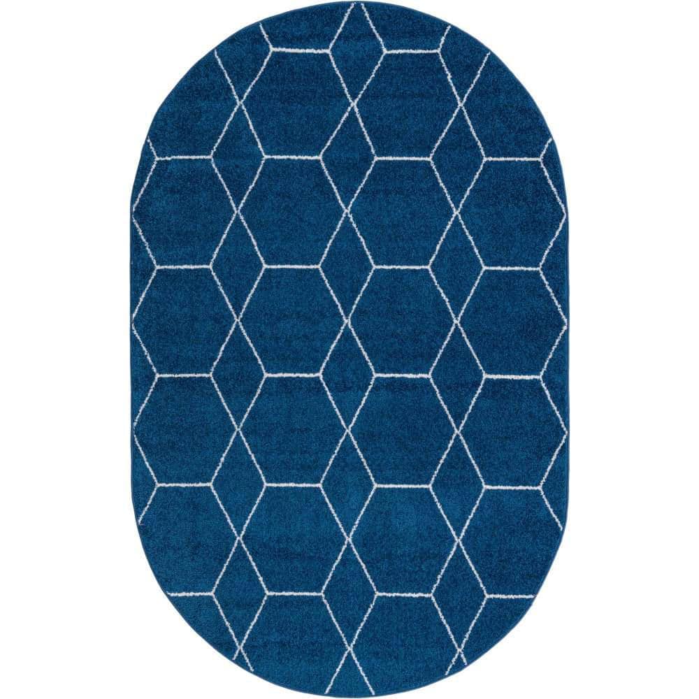 Trellis Frieze Geometric Navy Blue 3 ft. x 5 ft. Area Rug price history on PriceWatchPro