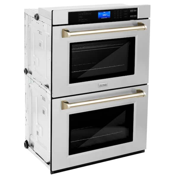 ZLINE 30 Autograph Edition Double Wall Oven with Self Clean and True Convection in DuraSnow Stainless Steel - AWDSZ-30, Gold