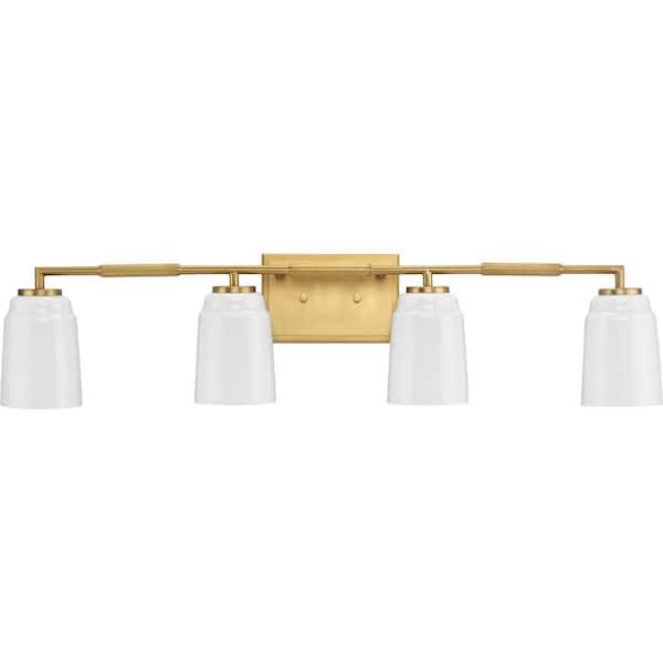 Progress Lighting Spenser Collection 4-Light Brushed Gold Industrial Vanity Light
