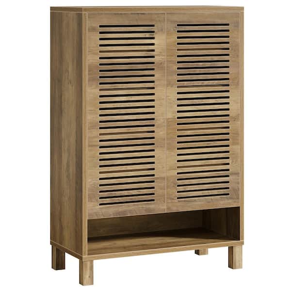 Lauren Rustic Wood Shoe Storage Cabinet with Doors and 6 Shelves(4 Removable) and Open Storage Space for 24 Pairs Shoes