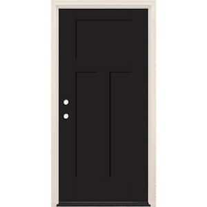 36 in. x 80 in. 3-Panel Craftsman Right-Hand Onyx Fiberglass Prehung Front Door w/6-9/16 in. Frame and Bronze Hinges