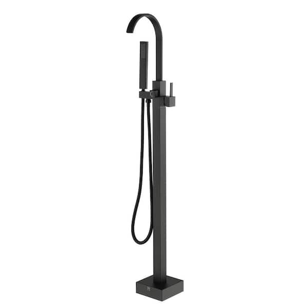 cadeninc Single-Handle Freestanding Floor Mounted Tub Faucet with Handheld Showerhead in Matte Black