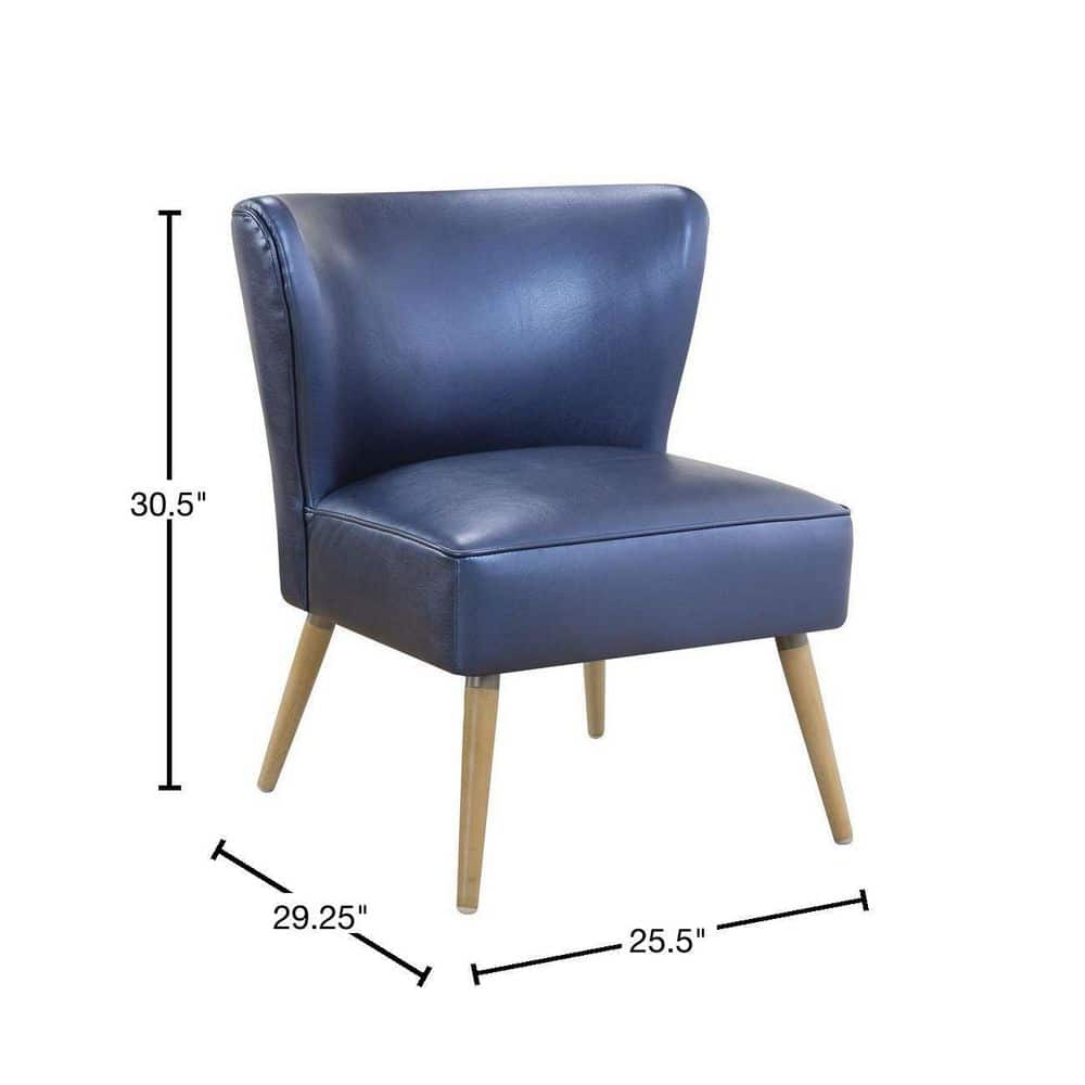 Sizzle Azure Mid-Century Modern Accent Chair in Faux Leather and Wood