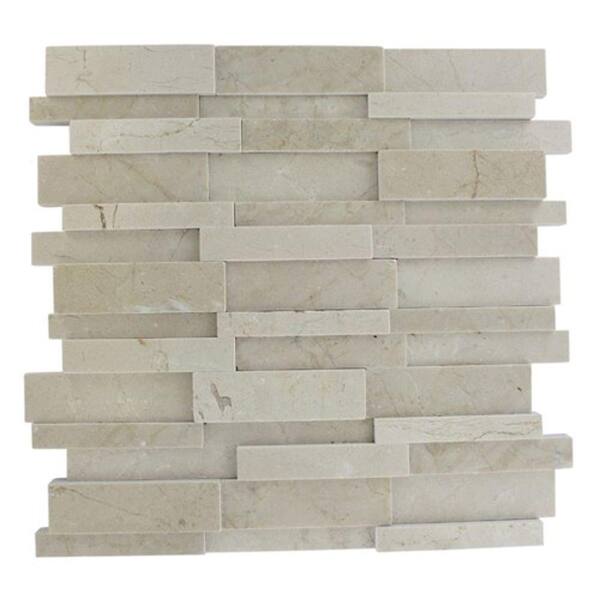 Splashback Tile Dimension 3D Brick Crema Marfil Pattern 12 in. x 12 in. x 8 mm Mosaic Floor and Wall Tile