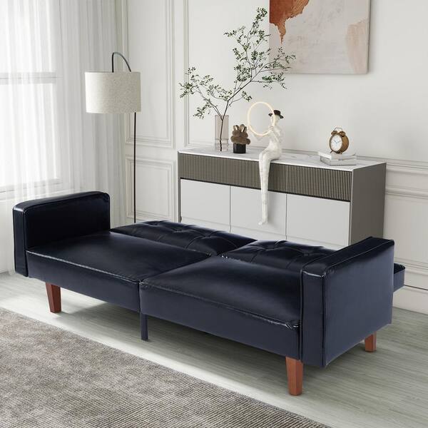 Mydepot 68 Black PU Leather Arm Chair Convertible Sofa Bed