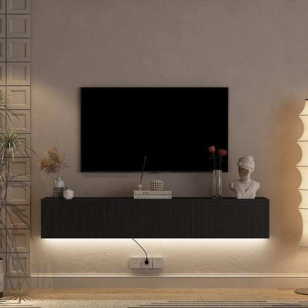 GOGEXX 69 in. W x 11.8 in. D Black MDF Wood Floating TV Stand