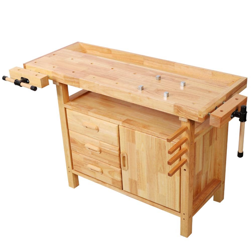 50 in. W x 22 in. D 3-Drawer Light Brown Workbench Table with Solid Wood Top and Cabinet for Garage Carpenter Workshop price history on PriceWatchPro