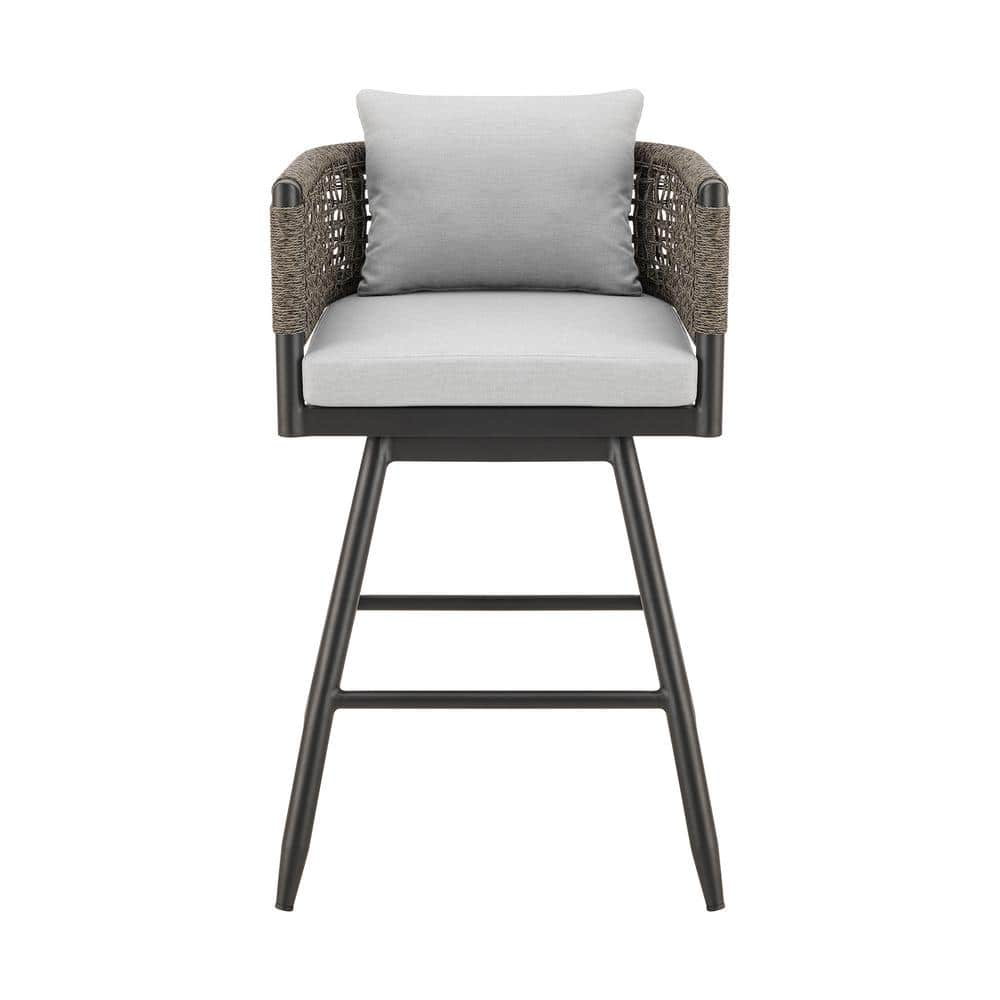 Alegria Counter Height Swivel Aluminum Outdoor Bar Stool with Light Gray Cu
