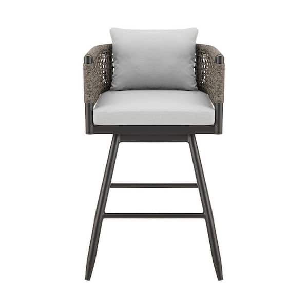 Armen Living Alegria Counter Height Swivel Aluminum Outdoor Bar Stool with Light Gray Cushion