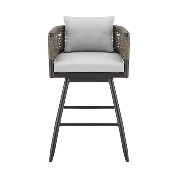 Armen Living Alegria Counter Height Swivel Aluminum Outdoor Bar Stool with Light Gray Cushion