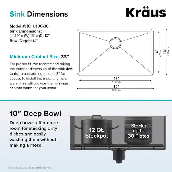 Kraus Standart Pro 30in 16 Gauge Undermount Single Bowl Stainless Steel Kitchen Sink Khu100 30 The Home Depot