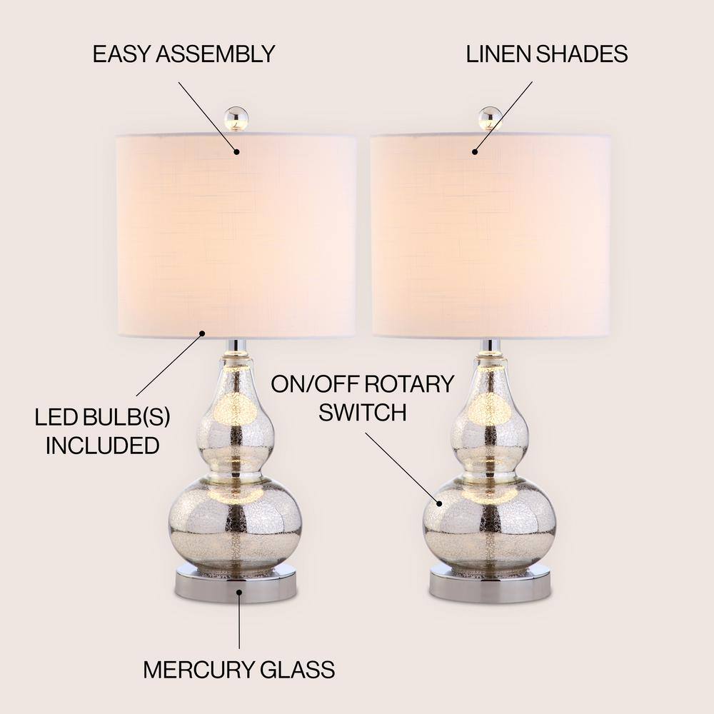 Anya 20.5" Mercury Silver Glass Table Lamp Set with White Shades