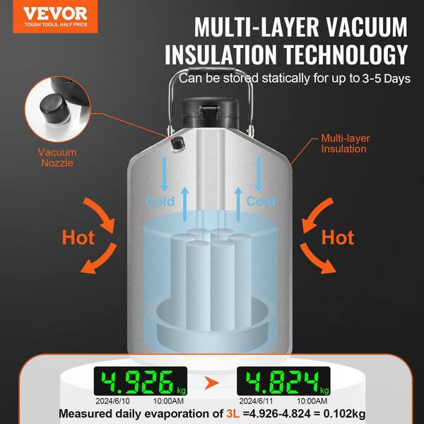 VEVOR Liquid Nitrogen Tank 3 L Aluminum Alloy LN2 Container Dewar