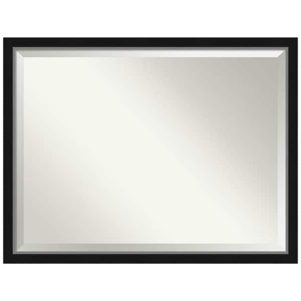 Amanti Art Medium Rectangle Satin BlackSilver Metallic Beveled Glass Modern Mirror (33 in. H x 43 in. W)