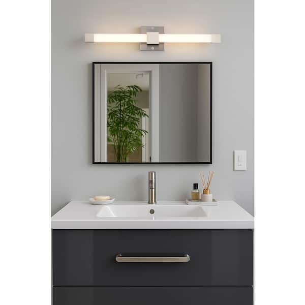 Brightwyn 24 in. 1-Light Brushed Nickel Integrated LED Vanity Light Bar with White Acrylic Lens