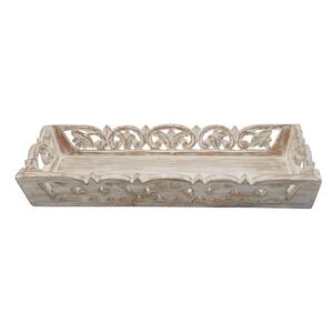 20 in. H x 10 in. W x 2.5 in. D Rectangle Natural Brown / White Rustic Farmhouse Decorative Serving Tray with Handles