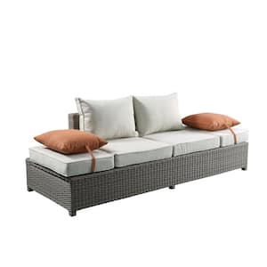 2-Piece Wicker Outdoor Adjustable Sectional Sofa Set with Beige Cushions, Ottoman and Orange Pillows