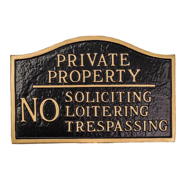 Montague Metal Products Private Property, No Soliciting, No Loitering Small Statement Plaque - Black/Gold