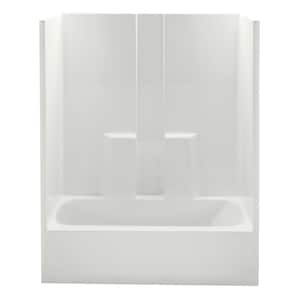 Everyday 60 in. x 32 in. x 78.3 in. 1-Piece Bath and Shower Kit with Left Drain in Biscuit