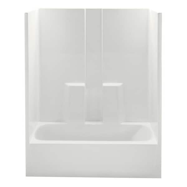 Aquatic Everyday 60 in. x 32 in. x 78.3 in. 1-Piece Bath and Shower Kit with Left Drain in Biscuit