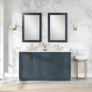 Gazsi 60 in. W x 22 in.D x 34 in. H Double Sink Bath Vanity in Classic Blue with White Composite Stone Top and Mirror