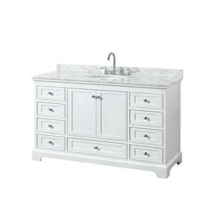 Deborah 60 in. Single Bathroom Vanity in White with Marble Vanity Top in White Carrara with White Basin